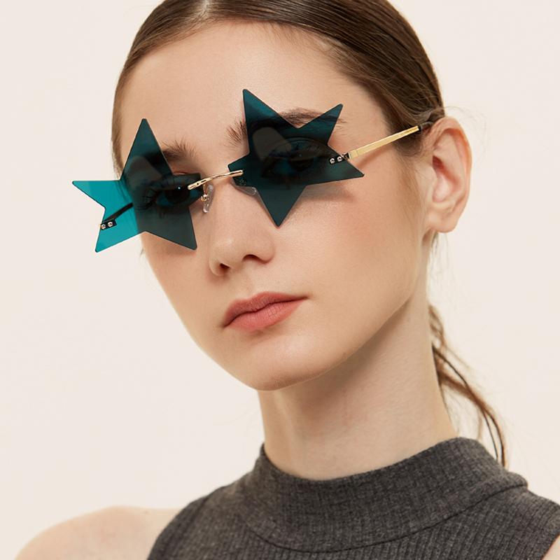 

Veshion Star Shape Rimless Sunglasses Women Vintage Party Gifts Male Sun Glasses Candy Color 2021 Female Decoration Metal