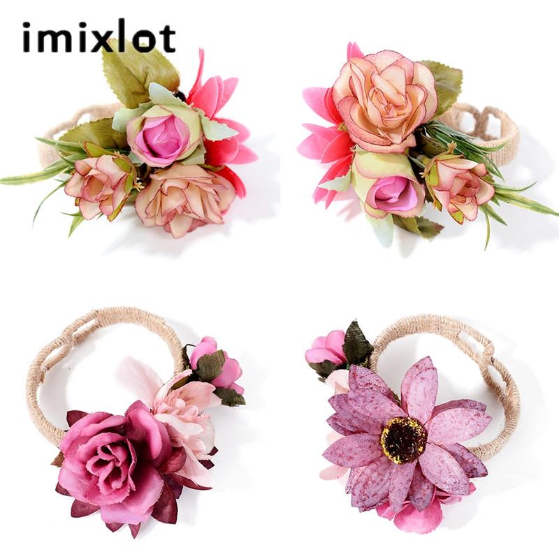 

imixlot 2 Colors Bohemia Big Flower Bracelet Hand Chain For Woman Pulseras Mujer Wedding Party Bridal Jewelry
