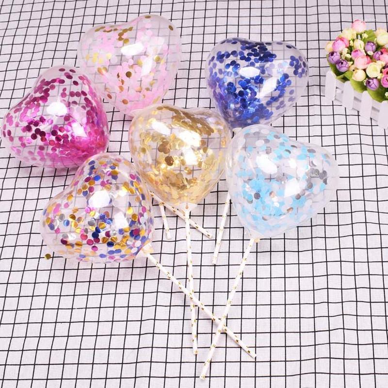 

5Sets Transparent Heart Shape Love Confetti Balloons 5inch with Pole Ball for Birthday Party Cake Decoration Sequins Supplies1