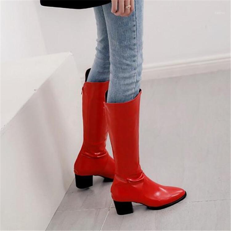 

PXELENA Fashion Knee High Boots Female Shoes Square High Heels Riding Knight Long Boots Ladies Footwear Black Red 2020 Winter1, Beige