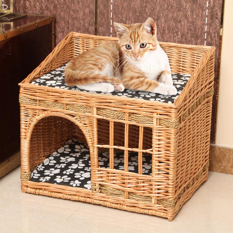 

handmade Cat bed house in summer pet cat rattan villa home durable pet sleeping bed Breathable kennel dropshipping