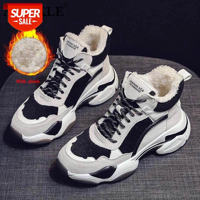 

MCCKLE Winter Women's Sneakers Platform Fashion Casual Ankle Boots Shoes Woman Plush Warm Footwear Women Hook Loop Female Shoes #f00C, Black