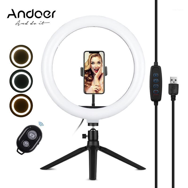 

Andoer 10 Inch LED Ring Light Photography Fill-in Lamp 3 Lighting Modes Dimmable USB Powered with Phone Holder Ballhead Adapter1
