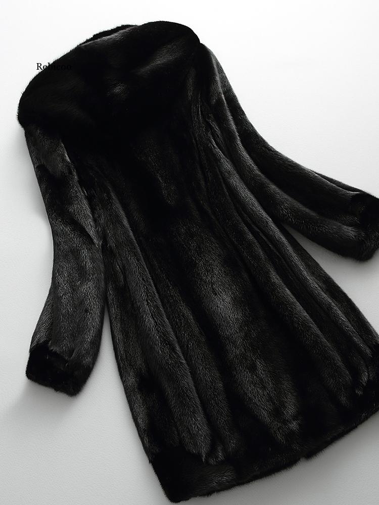 

Women high quality long black winter faux fur coat women with hood long sleeve Plus size warm fluffy furry jacket