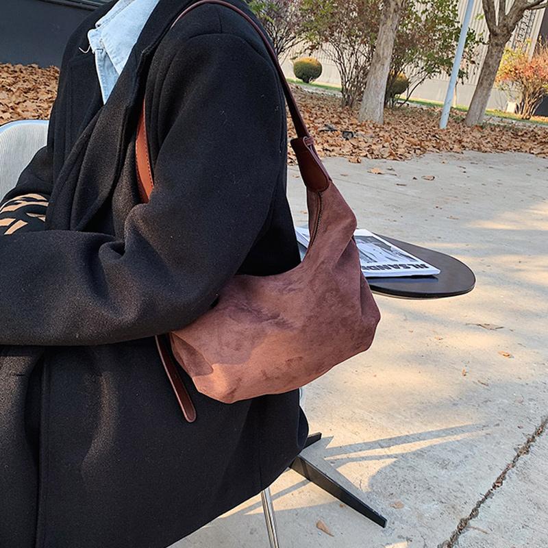 

Suede Ladies Shoulder Bag 2021 New Casual Simple Shopping Bag European And American Style Retro Solid Color Female, Black