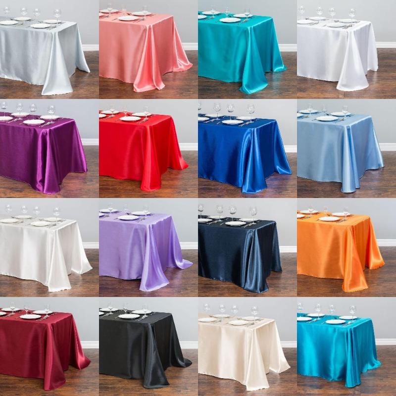 

8 White Satin Table Cloth 140cmx250cm Rectangle Table Cover WholeSale Tableclothes For Wedding Event Party Hotel Decoration