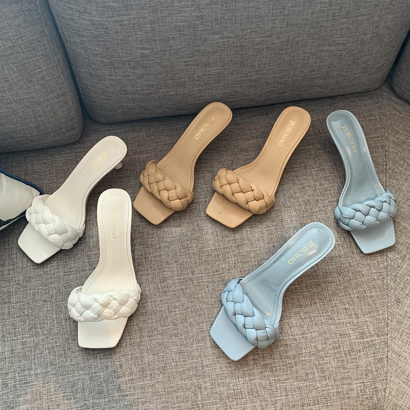 

Ins Summer 2021 Luxury Woman High Slides Mules Sweet Sandals White Lady Shoes Low Heels Platform Beach Graduation V9o3, Khaki.