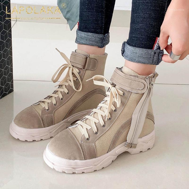 

Lapolaka 2020 Hot Sale Plus Size 46 Comfortable Fashion Boots Woman Shoes Lace Up Platform Add Fur Autumn Winter Boots1, Beige
