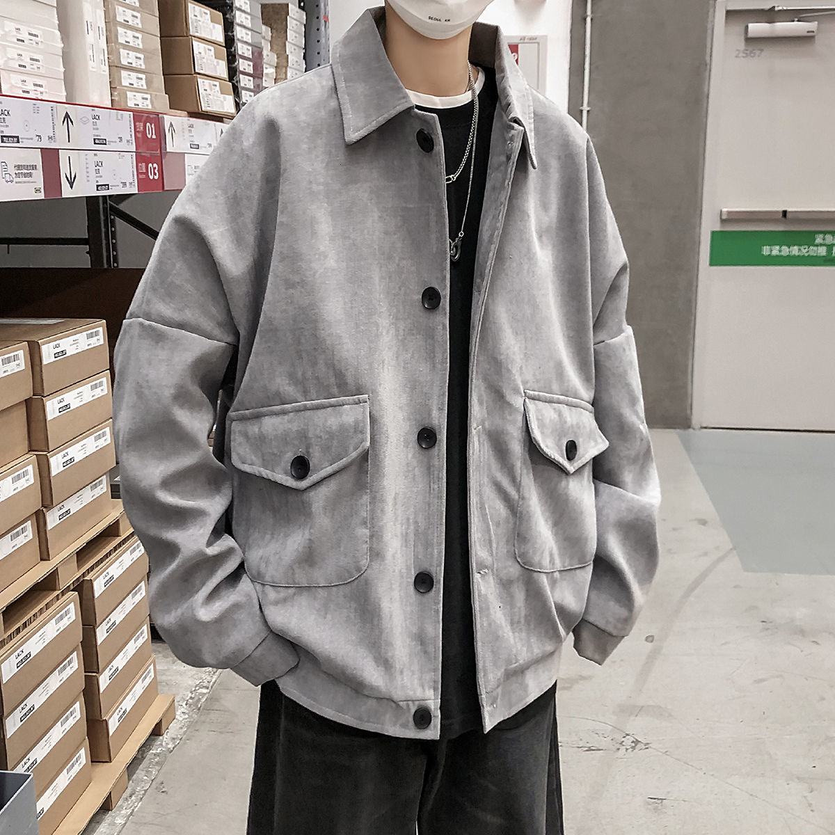 

Spring 2021 Men's New Printed Jacket Youth Male Wear Large -5xl Q49Z, Gray.