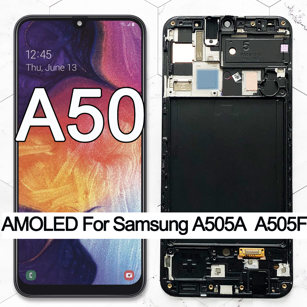 

100% Super AMOLED 6.4" LCD For Samsung galaxy A50 2019 A505F/DS A505F A505FD A505A Touch Screen Digitizer Assembly with frame