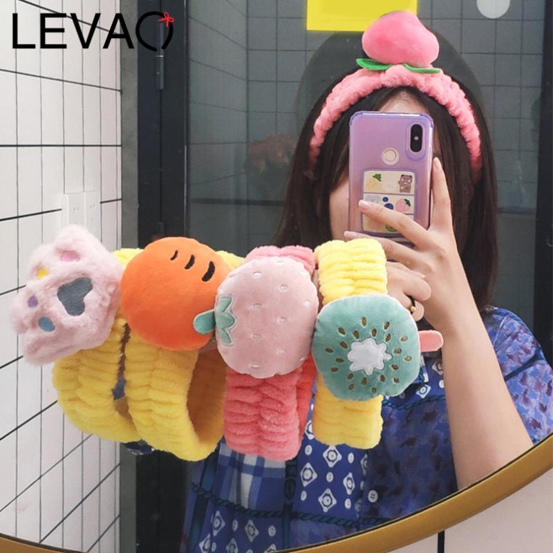 

LEVAO Cute Fruit Coral Velvet Girls Hair Band Cartoons Headband For Women Wash Hairband Elastic Soft Turban Hair Accessories