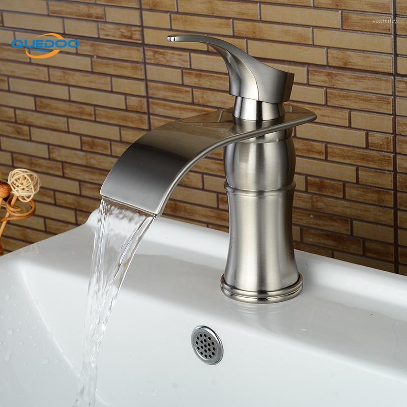 

Bath Basin Faucet Brass Brushed Nickel Finished Faucet Sink Mixer Tap Vanity Hot Cold Water Bathroom Faucets1