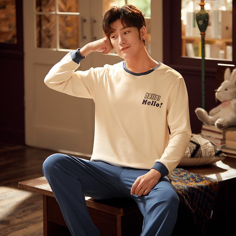 

During The Spring and Autumn Winter Pajamas Men Long Sleeve Cotton Big Yards Leisurewear Cotton Suit Ensemble Homme Pigiama Uomo, See chart