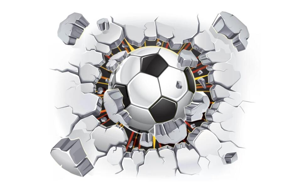 

custom photo mural on the wall 3d wallpaper Cool football breaking the wall home decor 3d wall murals wallpaper in the living room, Non-woven wallpaper