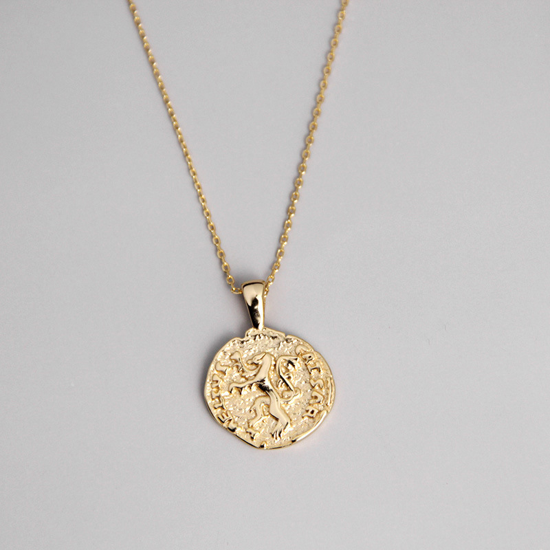 

Leouerry 925 Sterling Silver Irregular Coin Pendant Necklace Handmade Ancient Roman Lion Relief Necklaces for Women Fine Jewelry Q0127