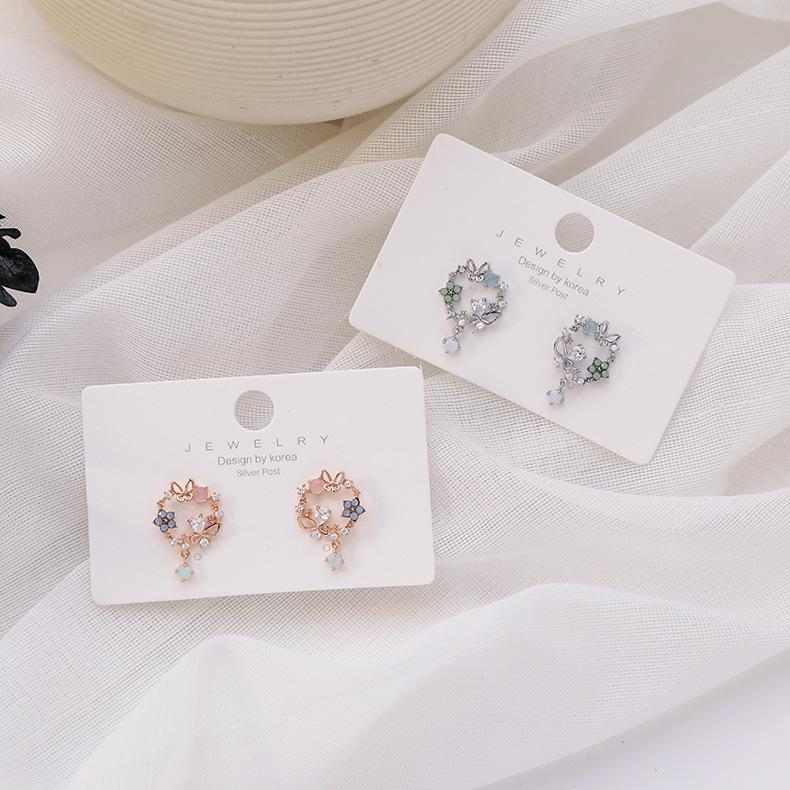 

Stud Japanese&Korea Delicate Jewelry 14K Real Gold Zircon Flower Earrings For Women Cute Small Butterfly