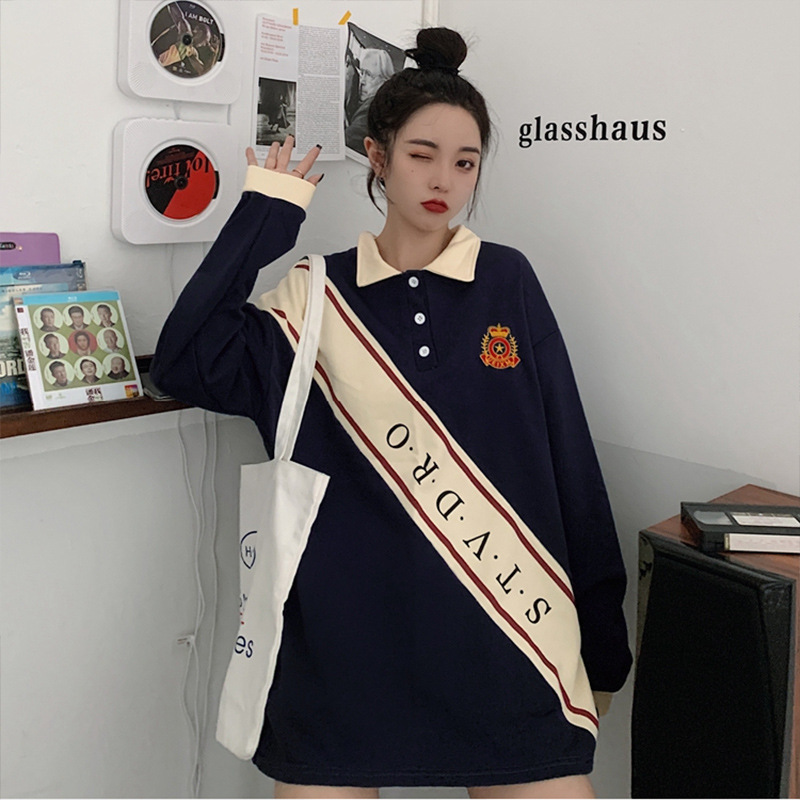 

Western sweater women's Korean version loose and lazy style super fire design Polo neck oversize salt series versatile top ZH74, Hm2308 dark blue