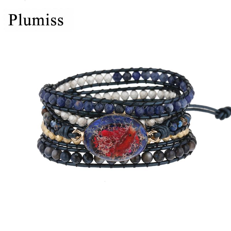 

Plumiss Rose Red Imperial Jaspers Wrap Bracelets Natural Stone Hematite Shell Beads Boho Bracelet for Women Jewelry Romany Gift