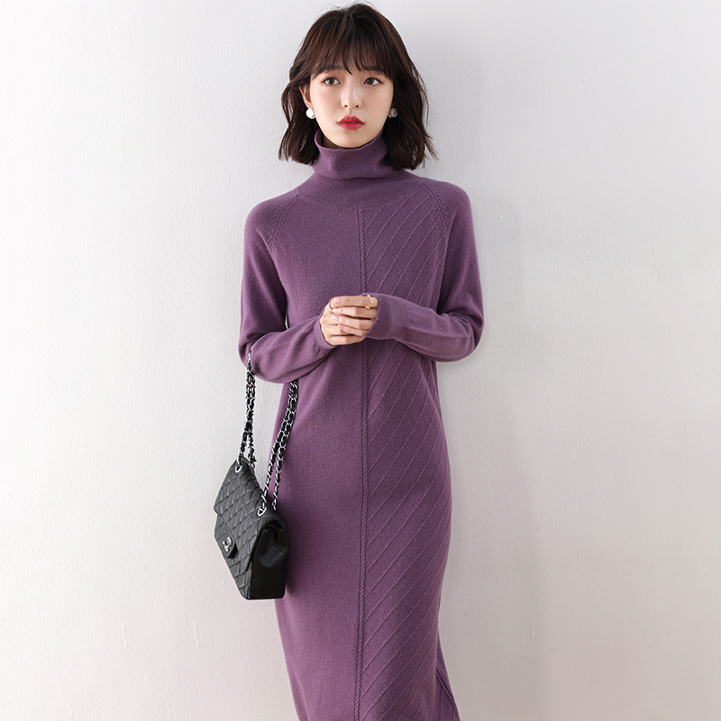 

Women's fashions nightgown 100% knitted wool, turtleneck, longer nightgown, female dress, high-quality autumn stardard wool dress, Picture 5