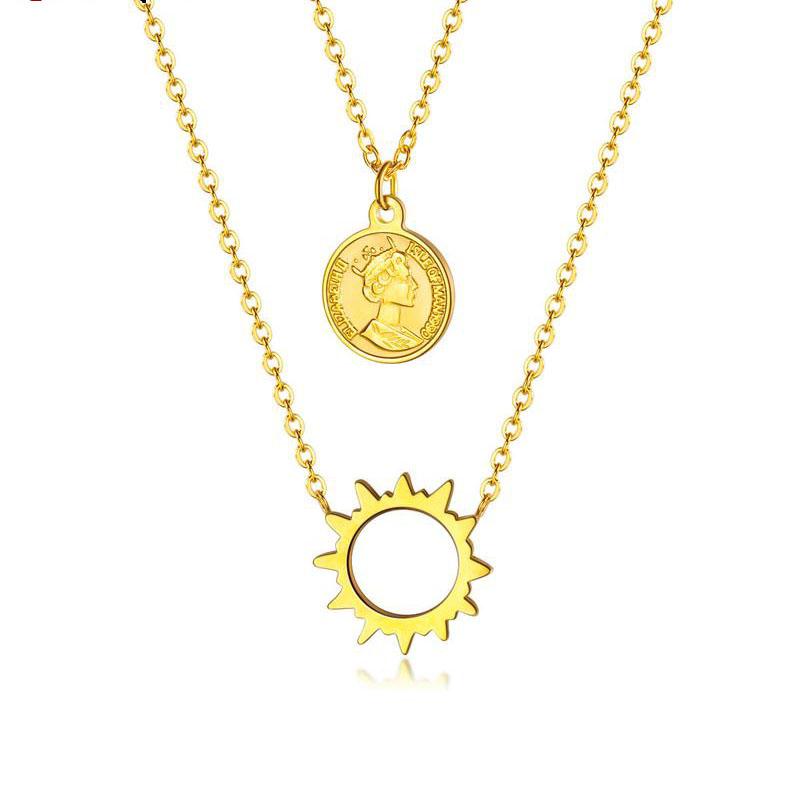 

316l stainless steel necklace Lady Necklace Double Chain With DiamondPendant Interlocking Necklaces
