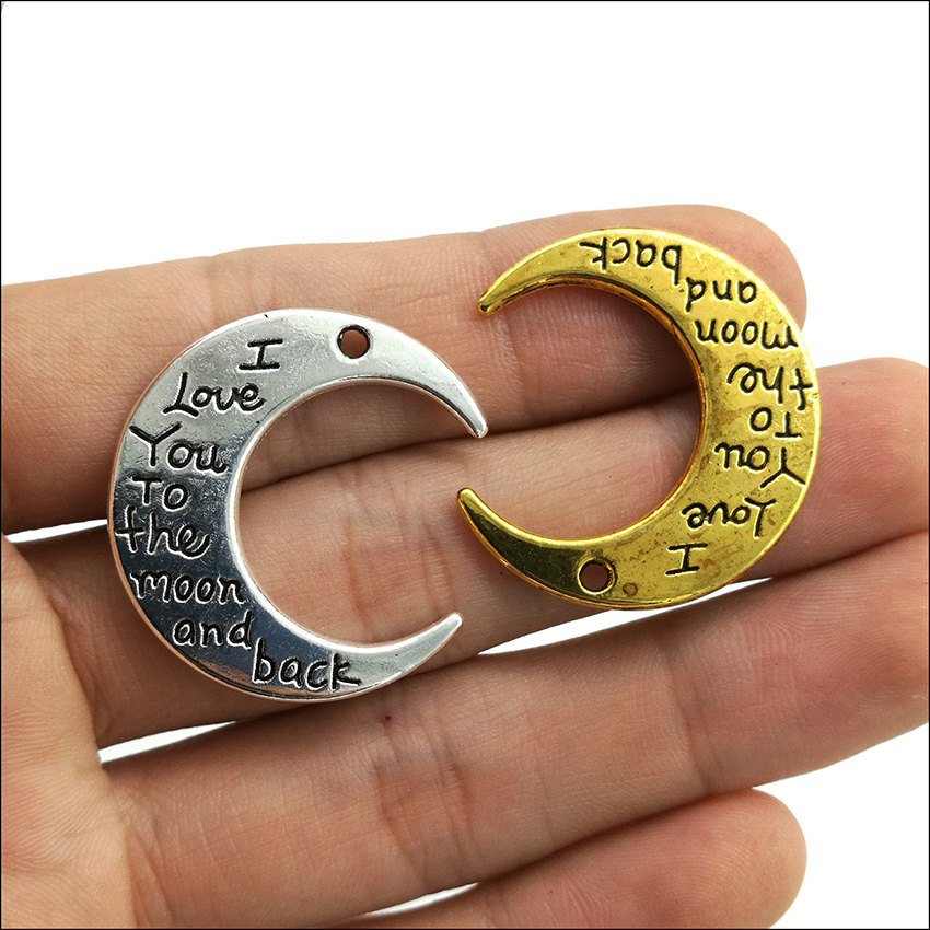 

Wholesale 50pcs Alloy Charms Pendant Jewelry Making Silver Golden I Love You To The Moon And Back DIY Jewelry Findings 29x27mm