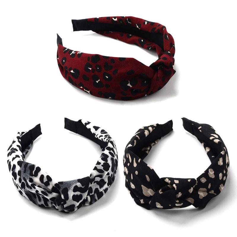

Vintage Contrast Color Hairband Digital Printing Leopard Animal Textured Hair Hoop Twist Knotted Wide Face Cleansing
