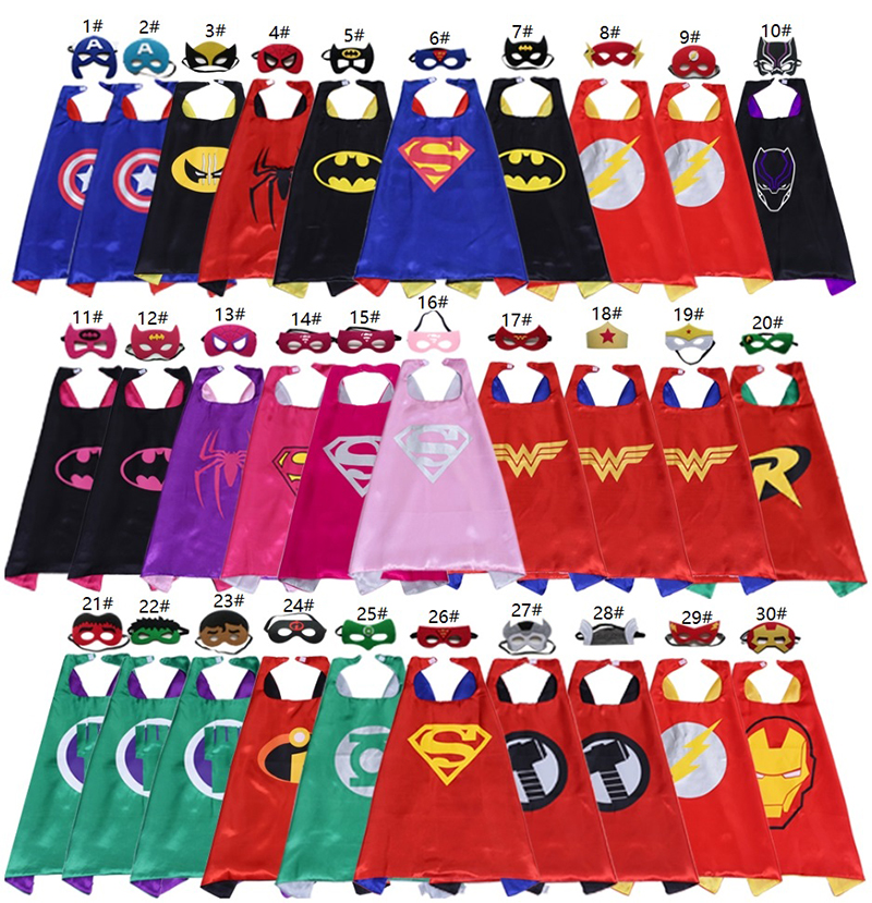 

70*70cm Double Sided Satin Cartoon Cosplay Costumes wholesale 30 figures Superhero Capes Masks Set Kids Halloween Christmas Party Stage Performance boy girl, Tell us your styles choice