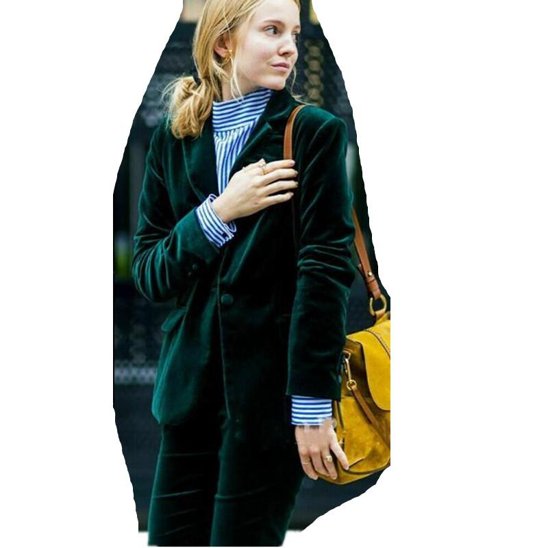 

Green Women Ladies Formal Pant Suit Velvet Blazer Prom Party Business Work Wear Custom size and color, Same picture