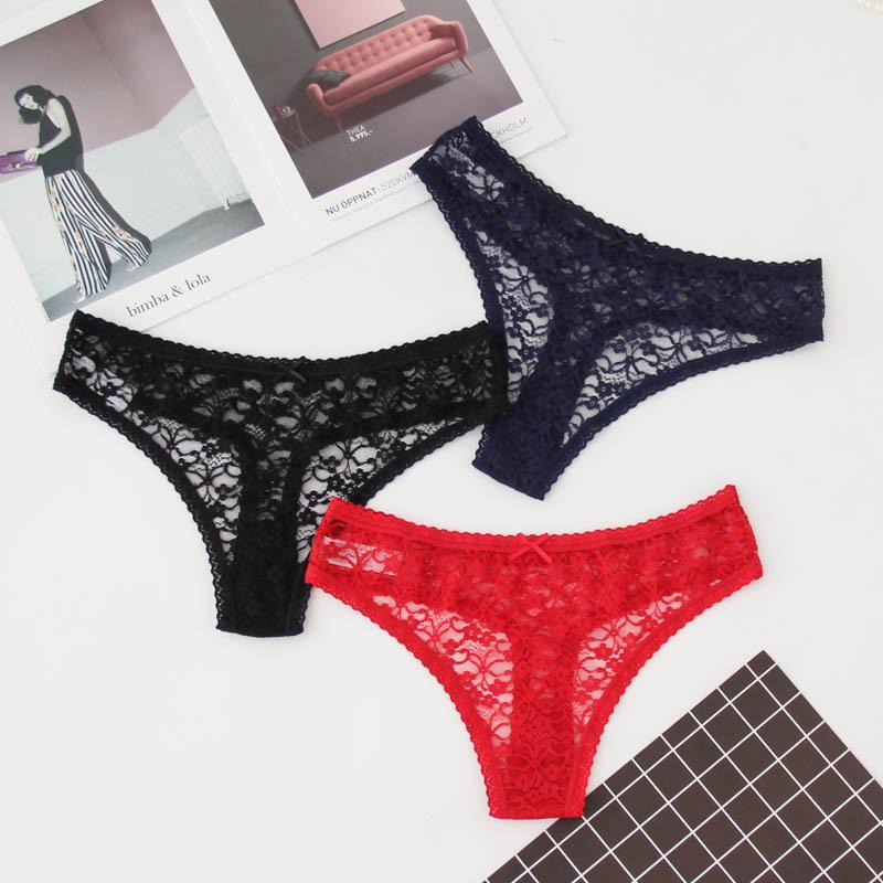 

3pcs/pack Underwear Women' Intimates Panties Women' underwear low waist sexy hollow transparent lace, Black