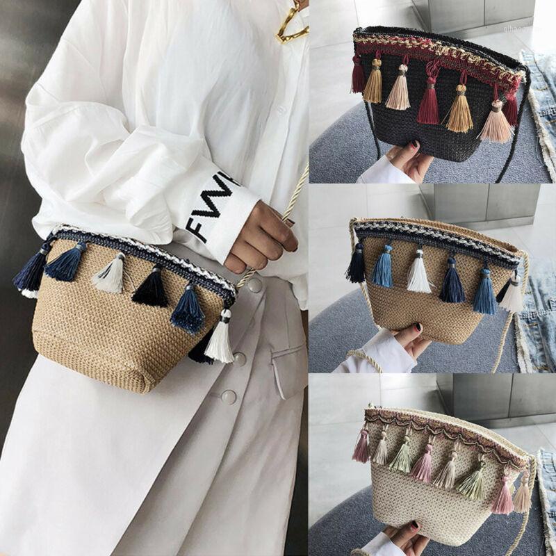 

2020 Newest Hot Summer Women Fringed Ethnic Wind Woven Straw Weave Handbag Shoulder Messenger Bags Satchel Tote Purse Tassel Bag1