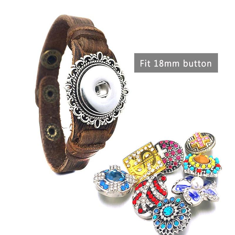 

Punk Rock Interchangeable 242 Real Original Genuine Leather Retro Fashion 18mm Snap Button Bracelet Charm Jewelry For Women Gift