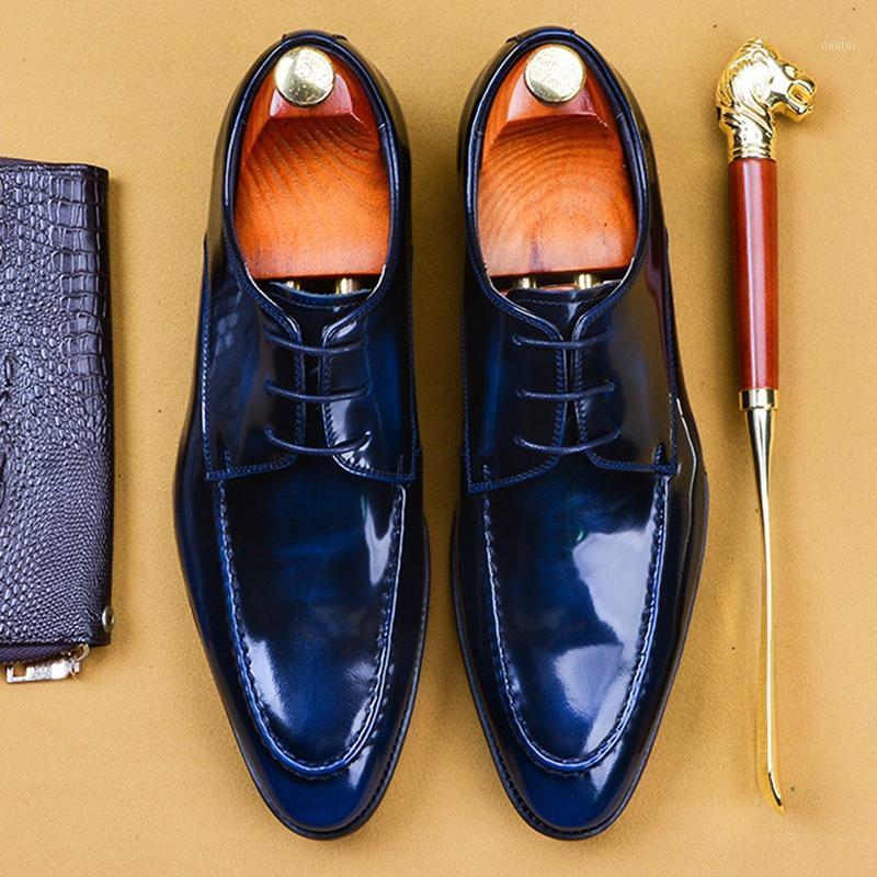 

Classic Designer Genuine Leather Man Formal Dress Shoes Pointed Toe Laces Men's Derby Business Office Oxfords For Male AS3831, Mens blue shoes