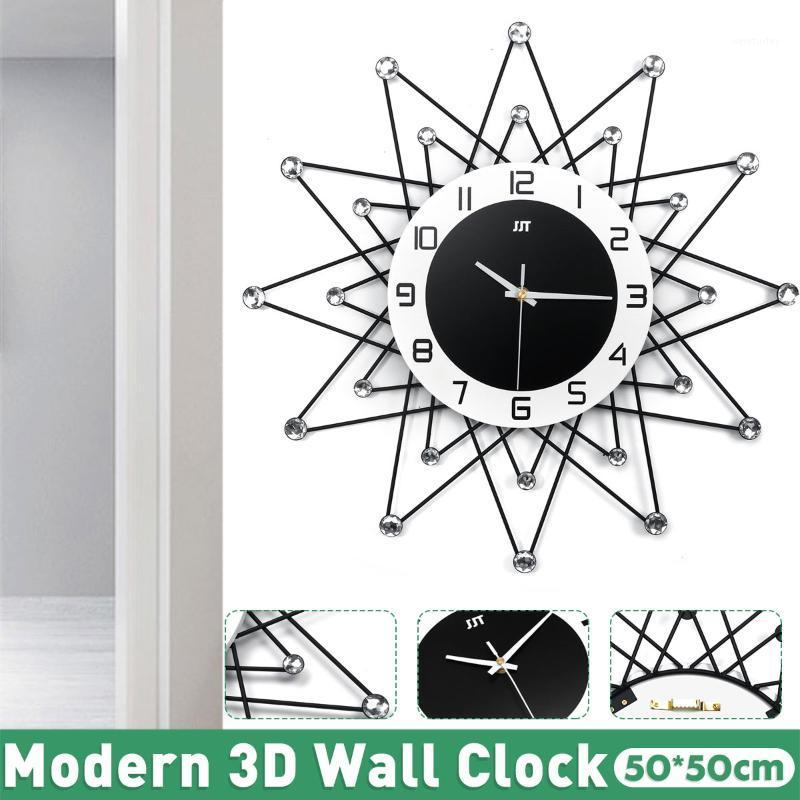 

50cm Large Luxury Clock Crystal Sunburst Metal Wall Clock Vintage Metal Art Decorative Diamond Big Wall Watch Home Art Decor1