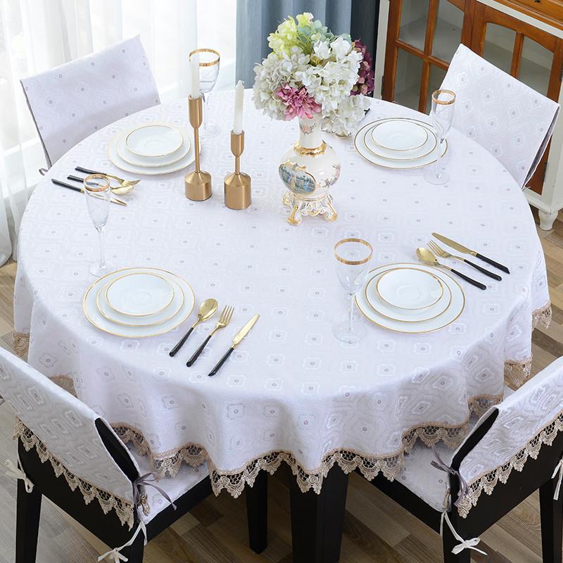 

Amazing Round Tablecloth Jacquard Dot Table Cloth Luxury Decoracao Para Casa Beige Lace Edge Toalha De Mesa Tapete Table Cover, Blue