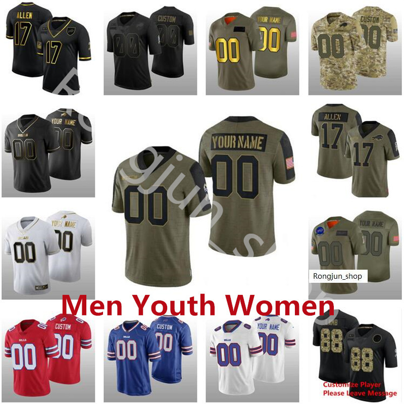 

Top Buffalo Mens Women Youth Stitched Bill Football Stefon Diggs 14 Josh 17 Allen Custom 2021 Salute to Service Limited jerseys Size S-4XL