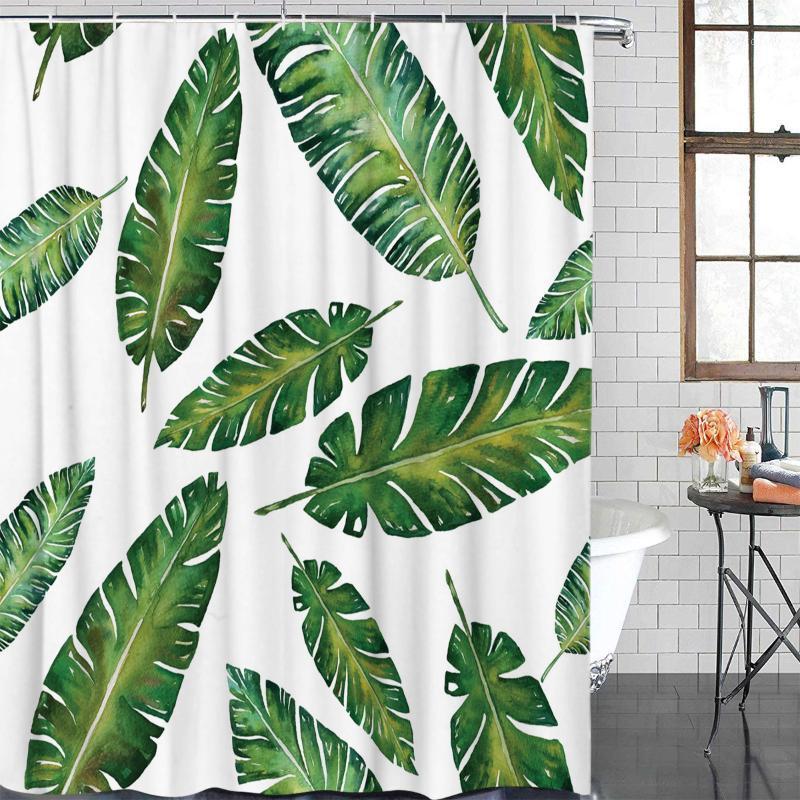 

Bathroom Curtain Fresh Green Leaves Waterproof Fabric Shower Curtain Bathroom Decoration Shower &12 Hook1