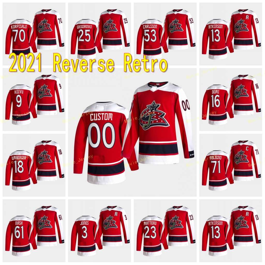 

Columbus Blue Jackets 2021 Reverse Retro Jersey Pierre-luc Dubois Nick Foligno Zach Werenski Seth Jones Cam Atkinson Boone Jenner Max Domi, Custom (3)