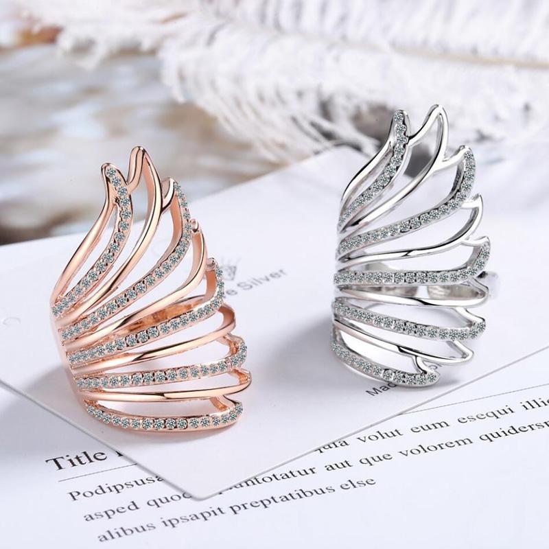

Cluster Rings KOFSAC Romantic 925 Sterling Silver For Women Party Jewelry Exquisite Wing Zircon Ring Girl Valentine's Day Gifts, Golden;silver