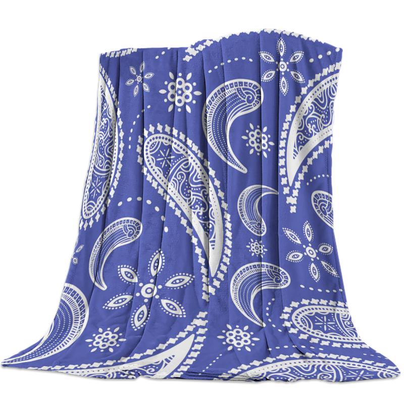 

Paisley Pattern Blue Throw Blanket Portable Soft Blanket for Sofa Microfiber Flannel Blankets for Beds