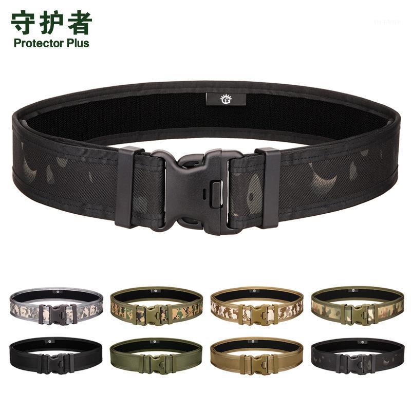 

5CM 70-120CM length Camping Outdoor CS Waist Seal Tactical Quick-hanging Multi-function Double Buckle Belt a54561, Black