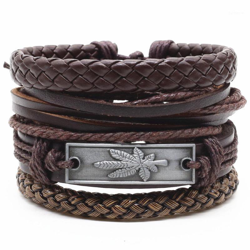 

Black Brown Genuine Leather Bead Alloy Cross Archor Guitar Charm Bracelets Men Women Homme Female Jewelry 4pcs/set1