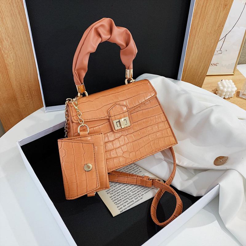 

2Pcs/set Stone Pattern Small Pu Leather Crossboby Bags for Women 2021 Elegant Travel Chain Crossboby Shoulder Handbags Purses, Black