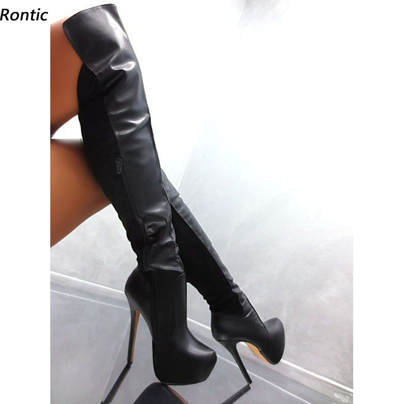 

Rontic New Fashion Women Winter Over The Knee Boots Stiletto Heels Round Toe Black Party Shoes US Size -20