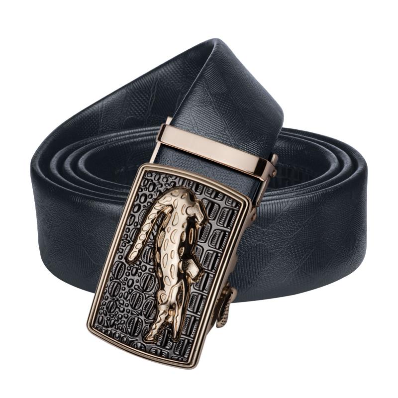 

Belts Barry.Wang Belt For Men Black Leather Gold Automatic Buckle Emboss Crocodile Male Designer Waist Strap Jeans