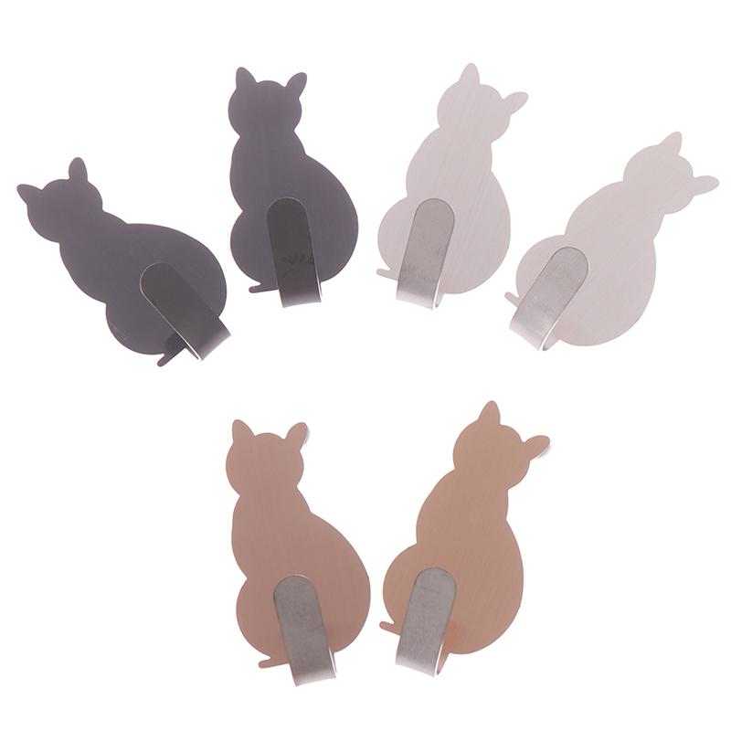 

2pcs Self Adhesive Hooks Cat Pattern Storage Holder For Bathroom Kitchen Hanger Stick On Wall Hanging Clothes Towel Racks