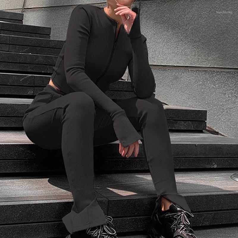 

2 Piece Set Women Activewear Zipper Crop Top Leggings Fitness Elastic Ladies Tracksuit Female Women1, Black