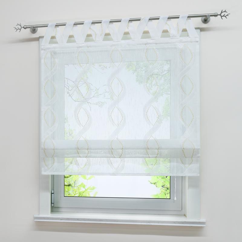 

Roman Curtain Tulle Curtains For the Kitchen Living Room Decor Sheer Window Voile Screening Panel Drape Gold Spiral Design, White