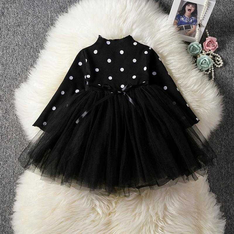 

Girl's Dresses Autumn Long Sleeve Dress Girl Party Baby Christmas Outfits Kids Clothes Children Clothing Girls Tutu Dots Causal Wear, Red;yellow