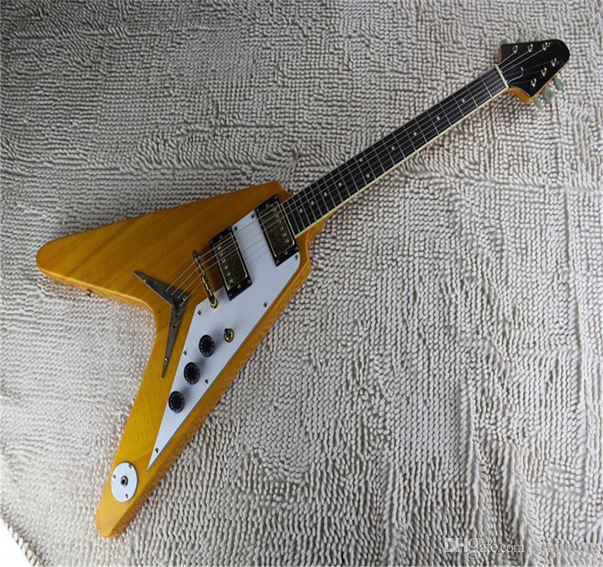 

2021 High quality Wood color EMG pick-up flying V type electric guitar