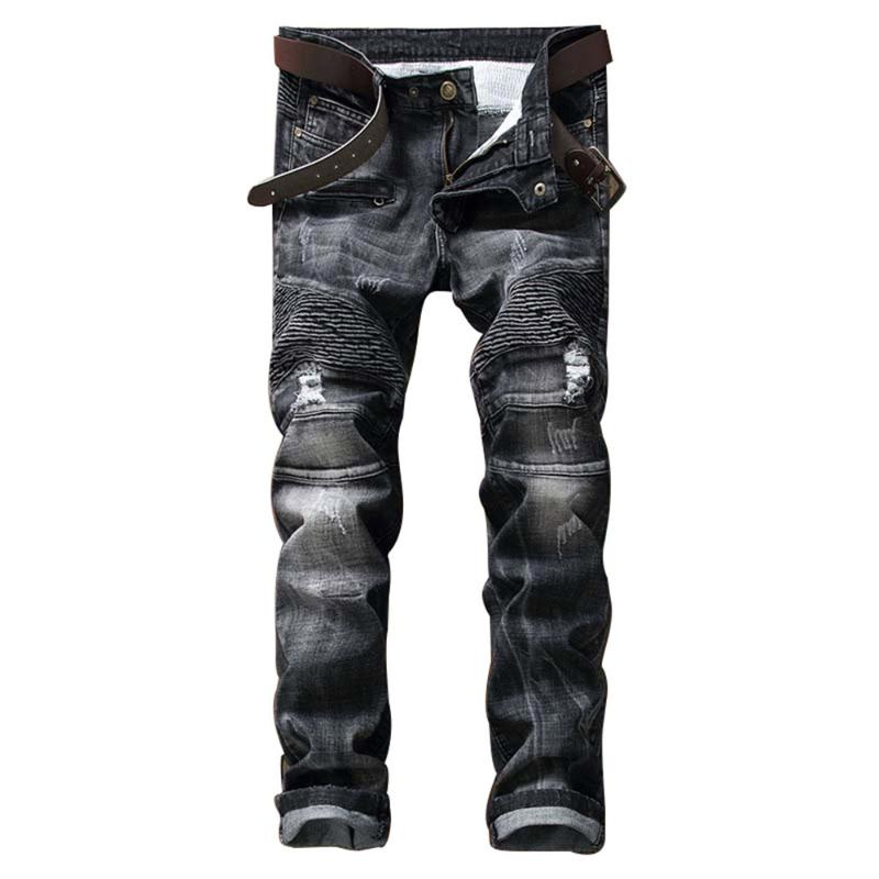 

Men's Jeans Denim Men European And American Trend Folds Fashion Straight Hip Hop Pants Brand Four Season Mens, Black